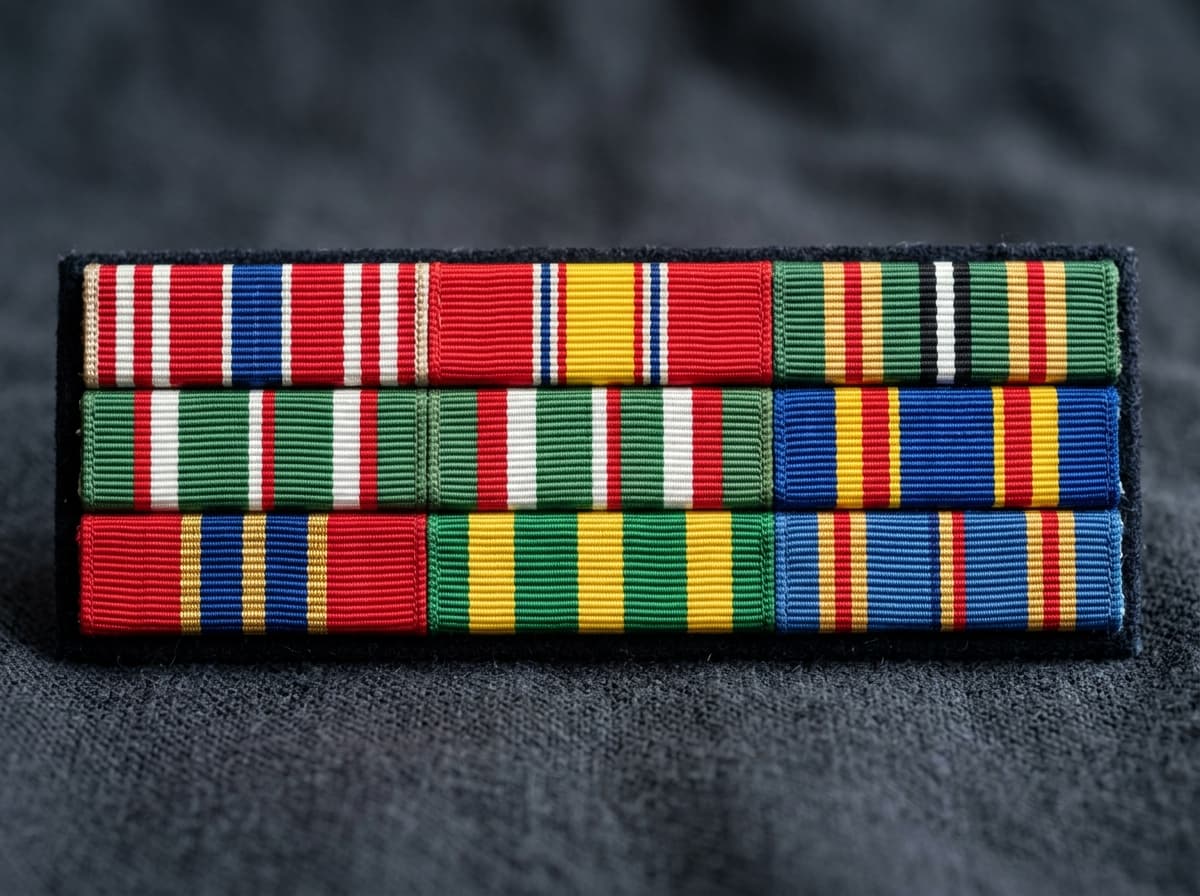 Hand-woven military campaign ribbons on industrial loom